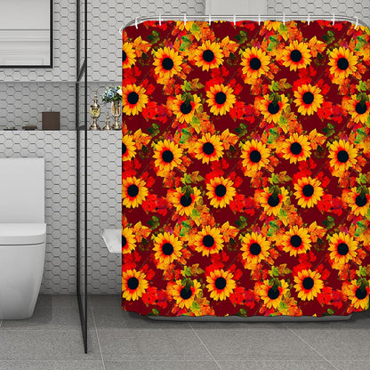 Red Autumn Sunflower Pattern Print Polyester Shower Curtain
