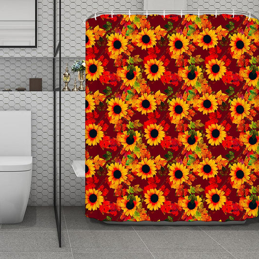 Red Autumn Sunflower Pattern Print Polyester Shower Curtain