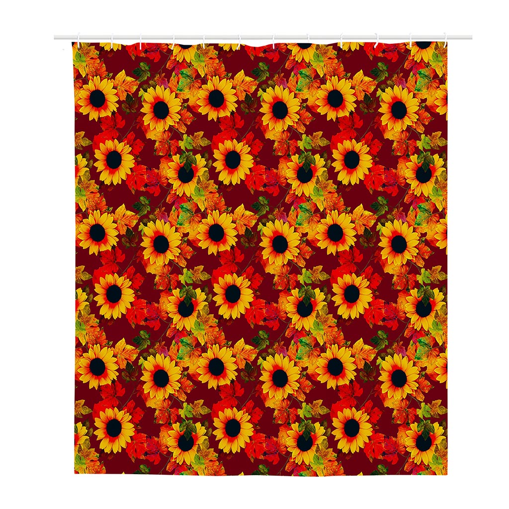 Red Autumn Sunflower Pattern Print Polyester Shower Curtain