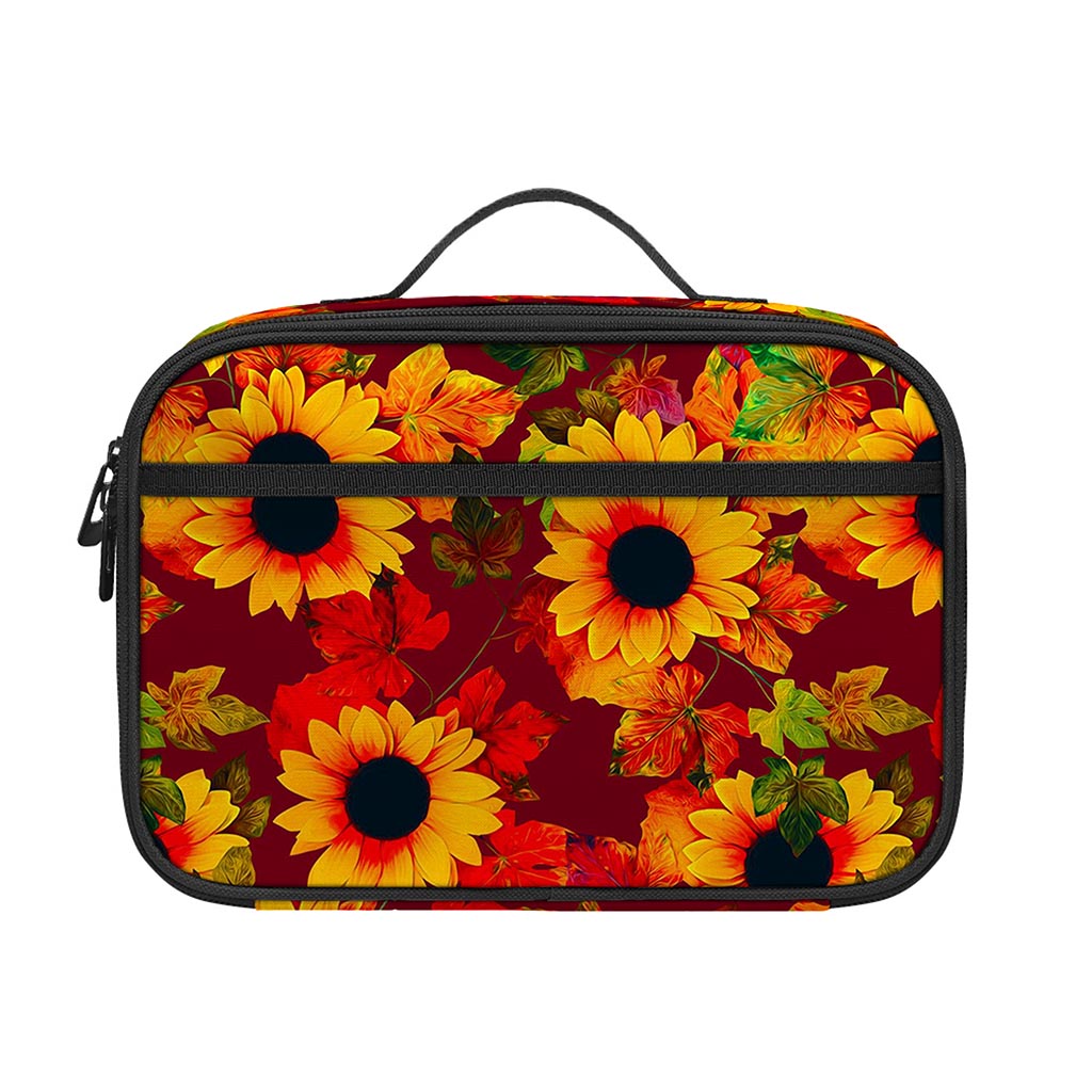 Red Autumn Sunflower Pattern Print Portable Lunch Bag