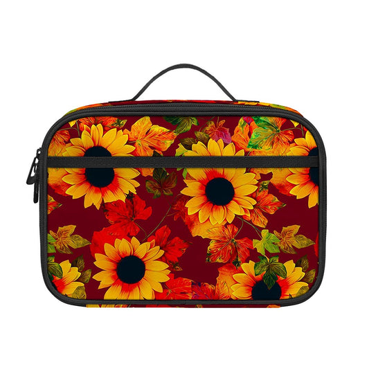 Red Autumn Sunflower Pattern Print Portable Lunch Bag