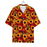 Red Autumn Sunflower Pattern Print Rayon Hawaiian Shirt