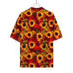 Red Autumn Sunflower Pattern Print Rayon Hawaiian Shirt