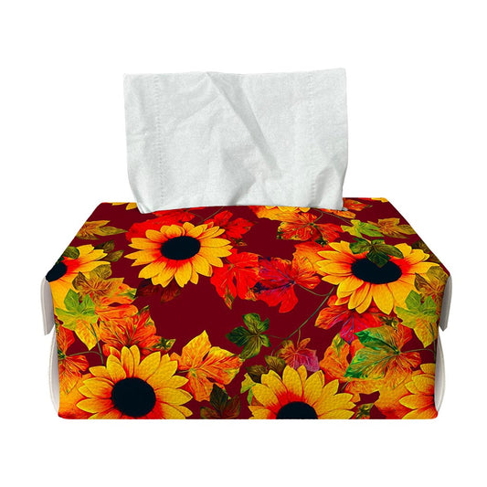 Red Autumn Sunflower Pattern Print Rectangle Tissue Box Cover