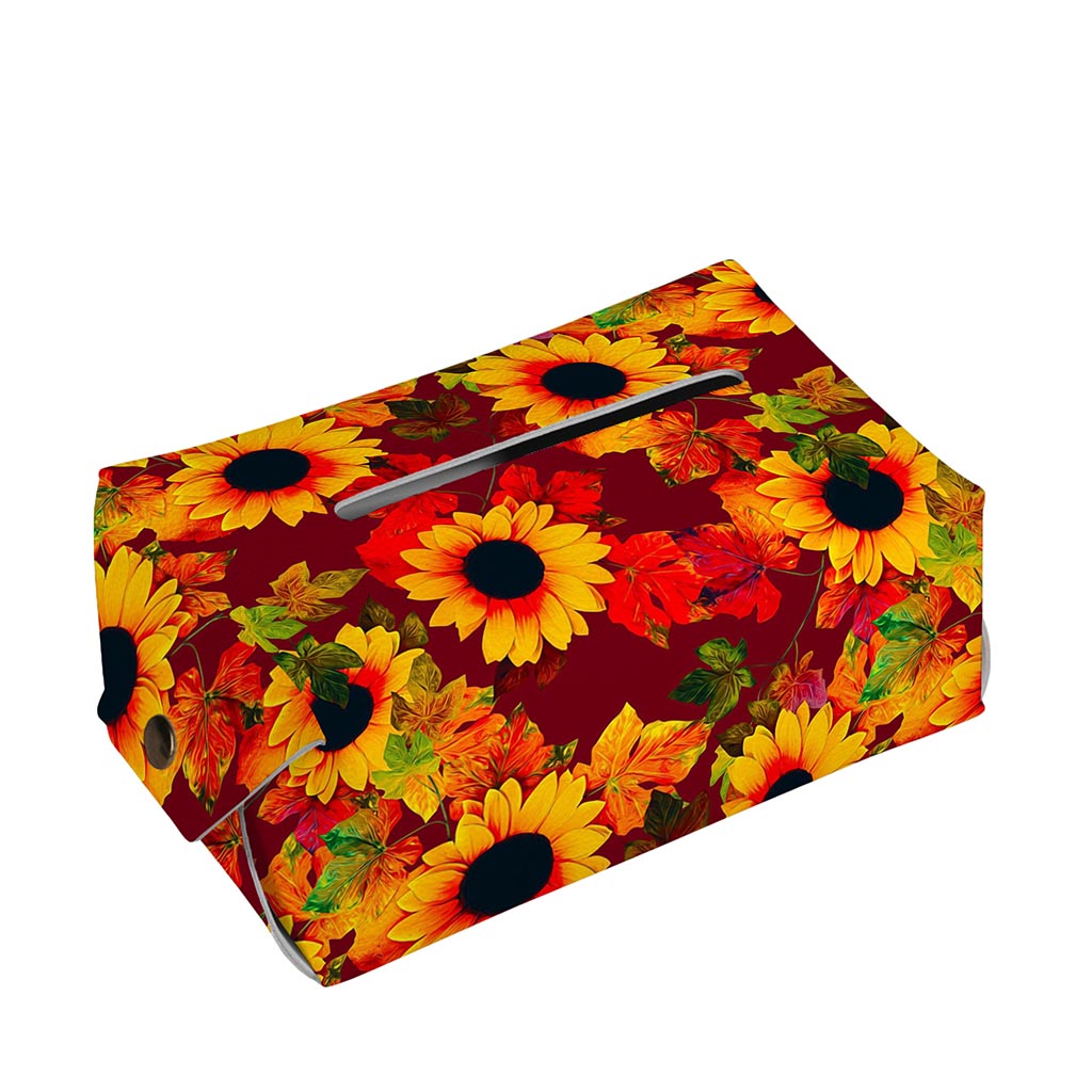 Red Autumn Sunflower Pattern Print Rectangle Tissue Box Cover