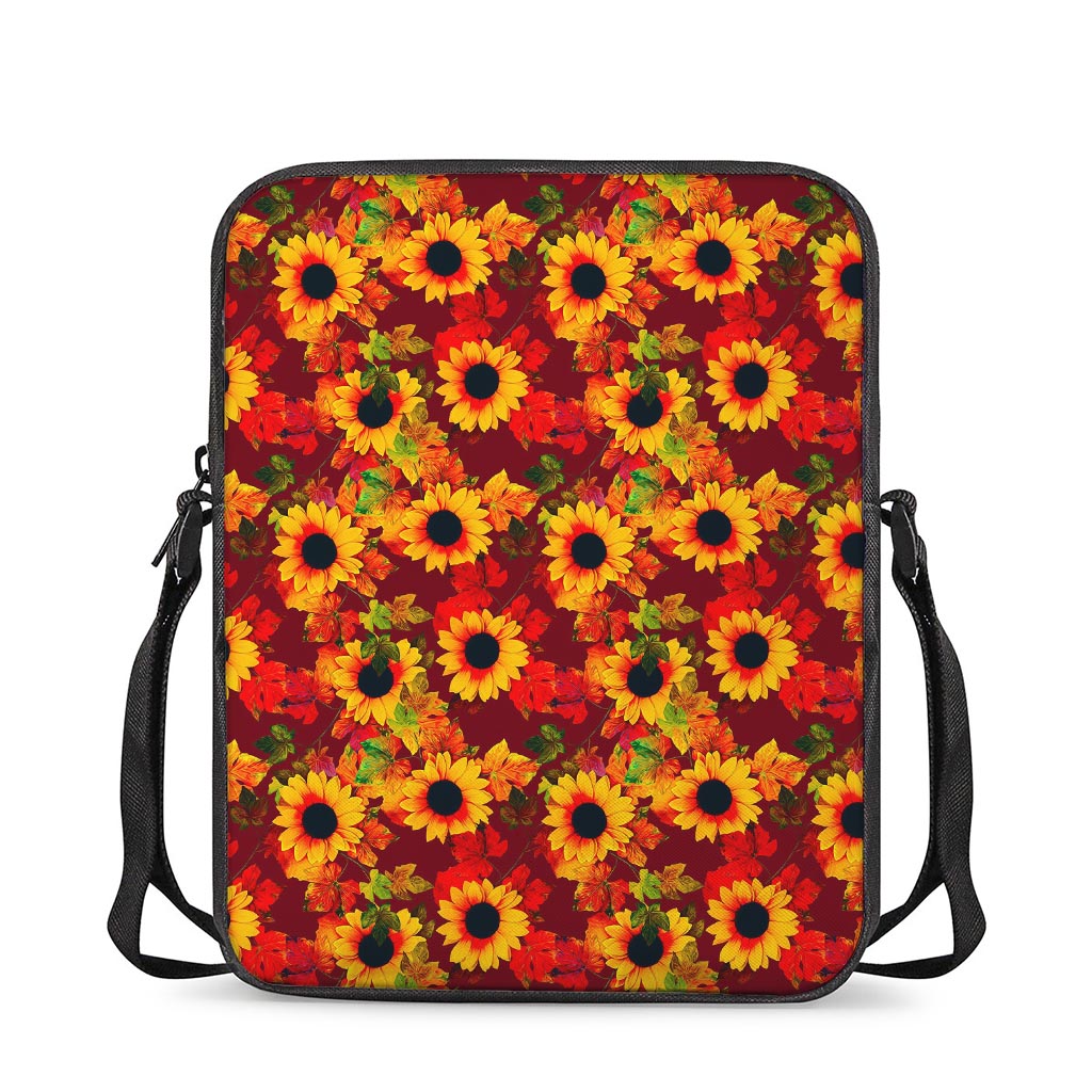 Red Autumn Sunflower Pattern Print Rectangular Crossbody Bag