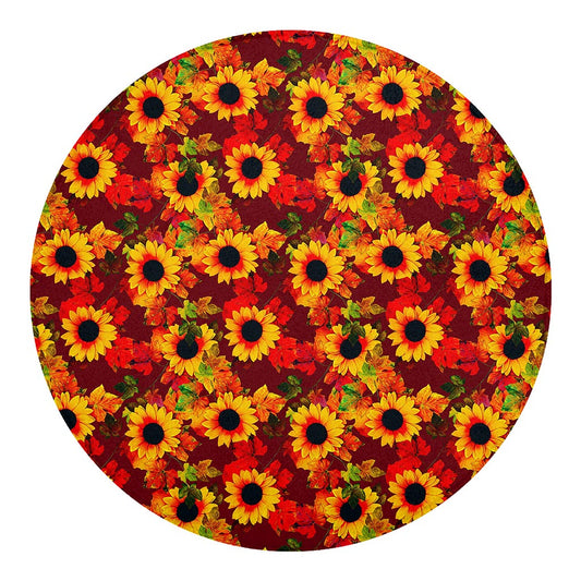 Red Autumn Sunflower Pattern Print Round Blanket