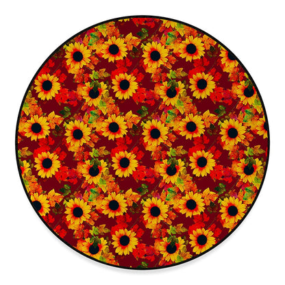 Red Autumn Sunflower Pattern Print Round Floor Mat