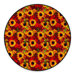 Red Autumn Sunflower Pattern Print Round Floor Mat