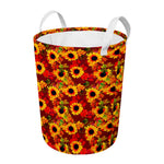 Red Autumn Sunflower Pattern Print Round Laundry Basket