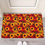 Red Autumn Sunflower Pattern Print Rubber Doormat