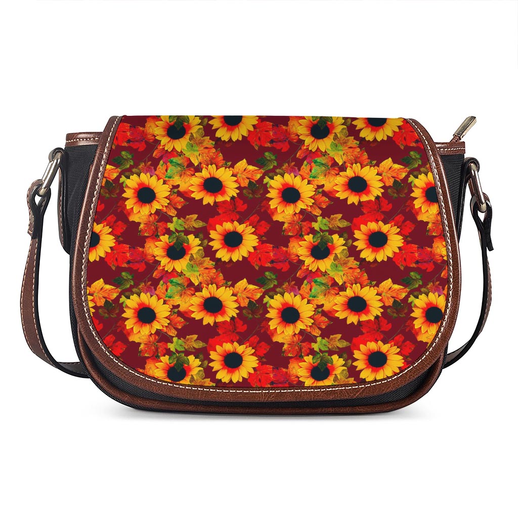 Red Autumn Sunflower Pattern Print Saddle Bag