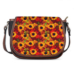 Red Autumn Sunflower Pattern Print Saddle Bag