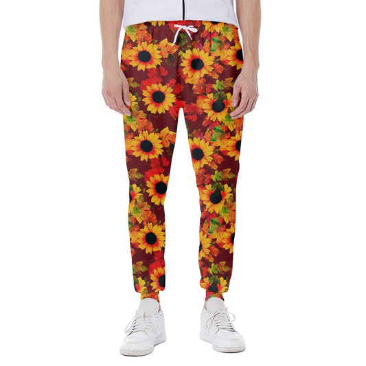 Red Autumn Sunflower Pattern Print Scuba Joggers