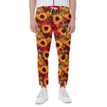 Red Autumn Sunflower Pattern Print Scuba Joggers