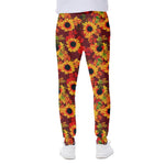 Red Autumn Sunflower Pattern Print Scuba Joggers