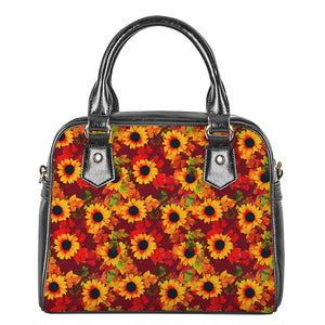 Red Autumn Sunflower Pattern Print Shoulder Handbag