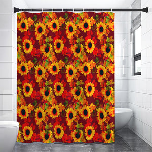 Red Autumn Sunflower Pattern Print Shower Curtain