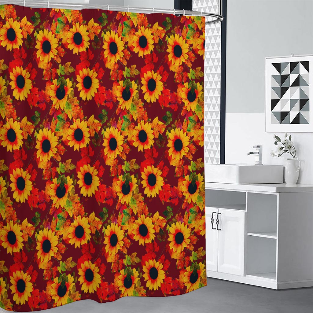 Red Autumn Sunflower Pattern Print Shower Curtain