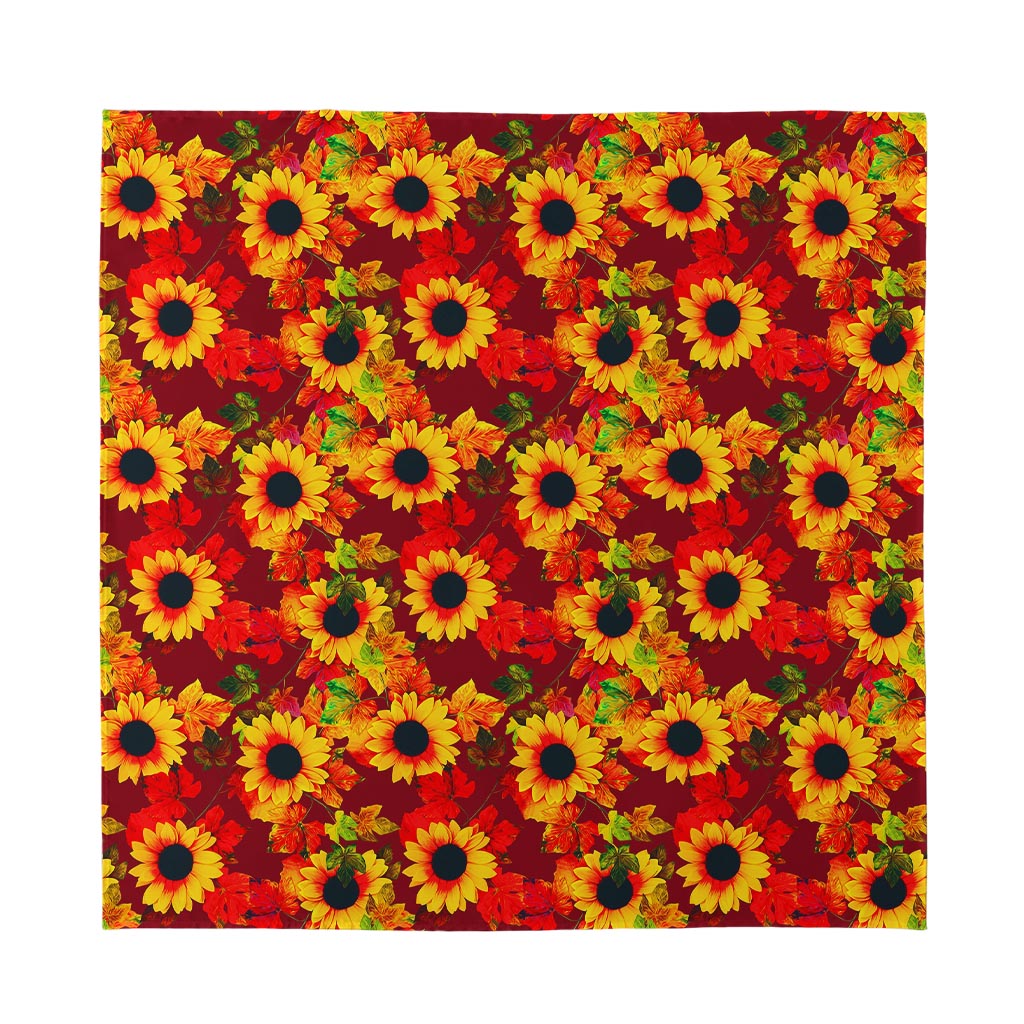 Red Autumn Sunflower Pattern Print Silk Bandana