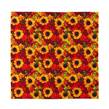 Red Autumn Sunflower Pattern Print Silk Bandana