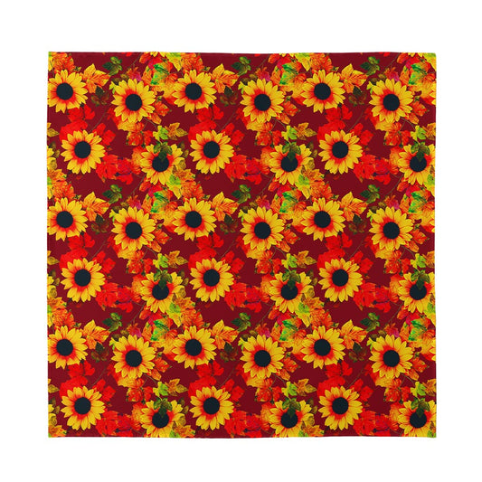Red Autumn Sunflower Pattern Print Silk Bandana