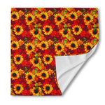 Red Autumn Sunflower Pattern Print Silk Bandana