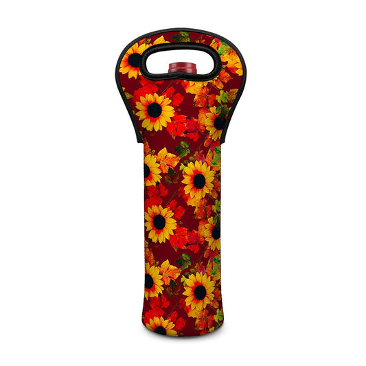 Red Autumn Sunflower Pattern Print Single Neoprene Wine Tote