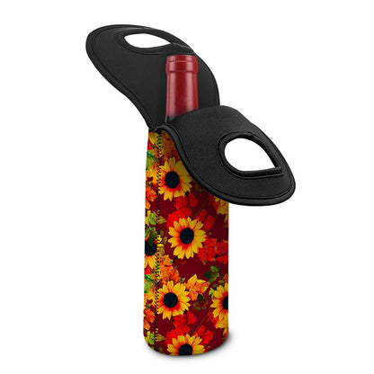 Red Autumn Sunflower Pattern Print Single Neoprene Wine Tote