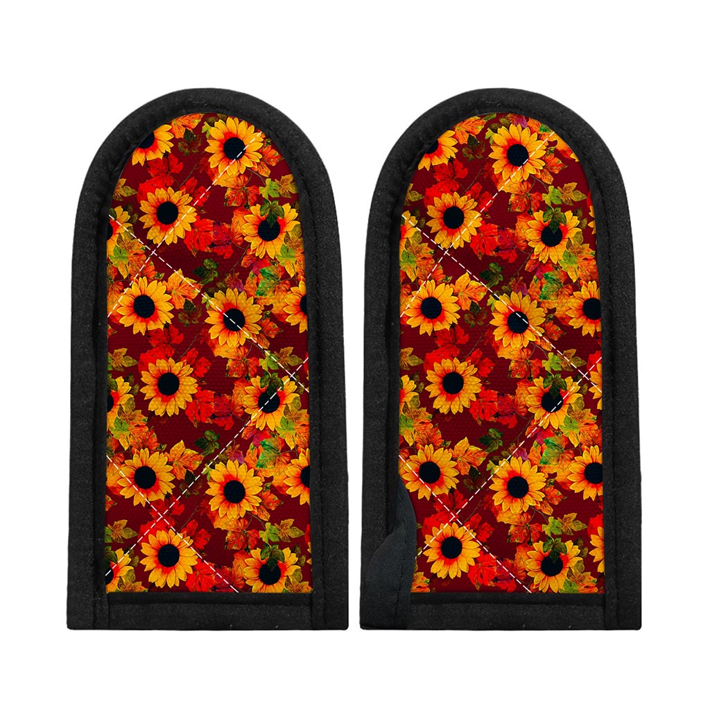 Red Autumn Sunflower Pattern Print Skillet Handle Cover