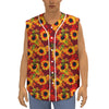 Red Autumn Sunflower Pattern Print Sleeveless Baseball Jersey