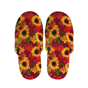 Red Autumn Sunflower Pattern Print Slippers