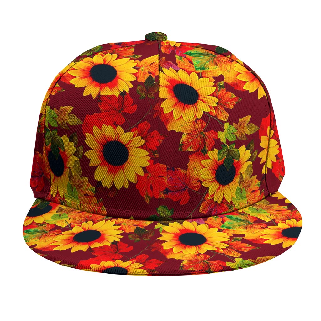 Red Autumn Sunflower Pattern Print Snapback Cap