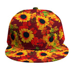 Red Autumn Sunflower Pattern Print Snapback Cap