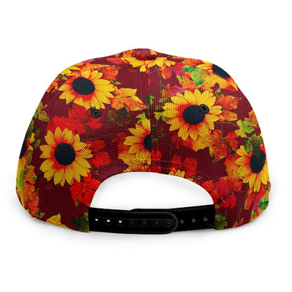 Red Autumn Sunflower Pattern Print Snapback Cap