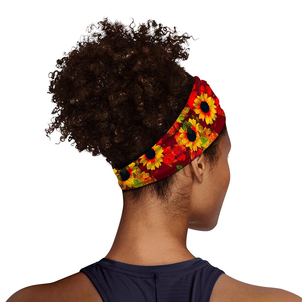 Red Autumn Sunflower Pattern Print Sports Headband