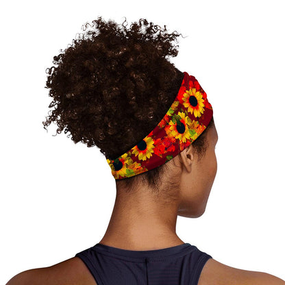 Red Autumn Sunflower Pattern Print Sports Headband