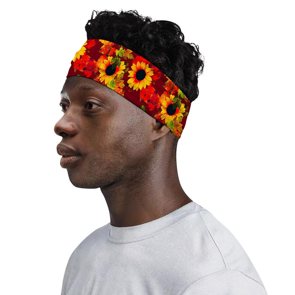 Red Autumn Sunflower Pattern Print Sports Headband