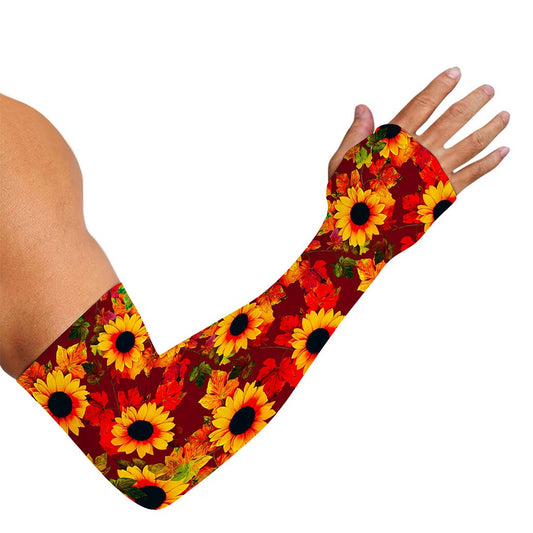Red Autumn Sunflower Pattern Print Sun Protection Arm Sleeves
