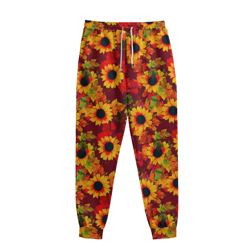 Red Autumn Sunflower Pattern Print Sweatpants