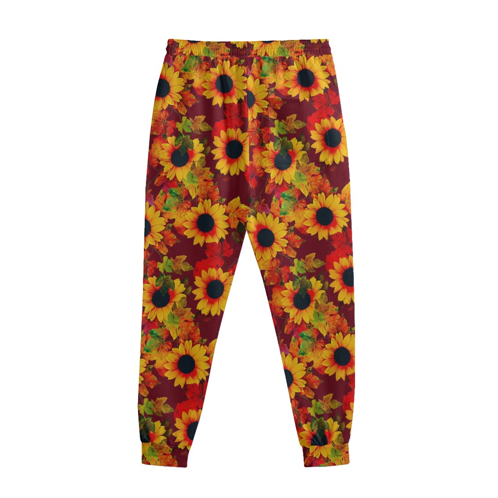 Red Autumn Sunflower Pattern Print Sweatpants