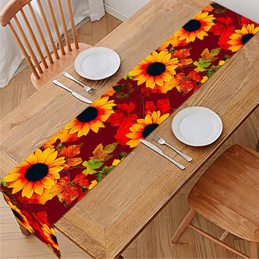 Red Autumn Sunflower Pattern Print Table Runner