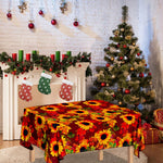 Red Autumn Sunflower Pattern Print Tablecloth