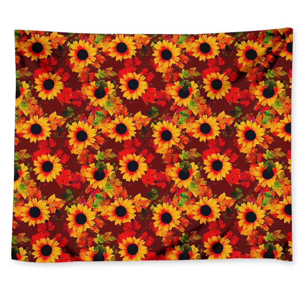 Red Autumn Sunflower Pattern Print Tapestry