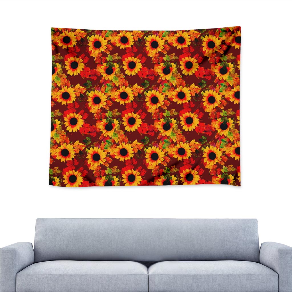 Red Autumn Sunflower Pattern Print Tapestry