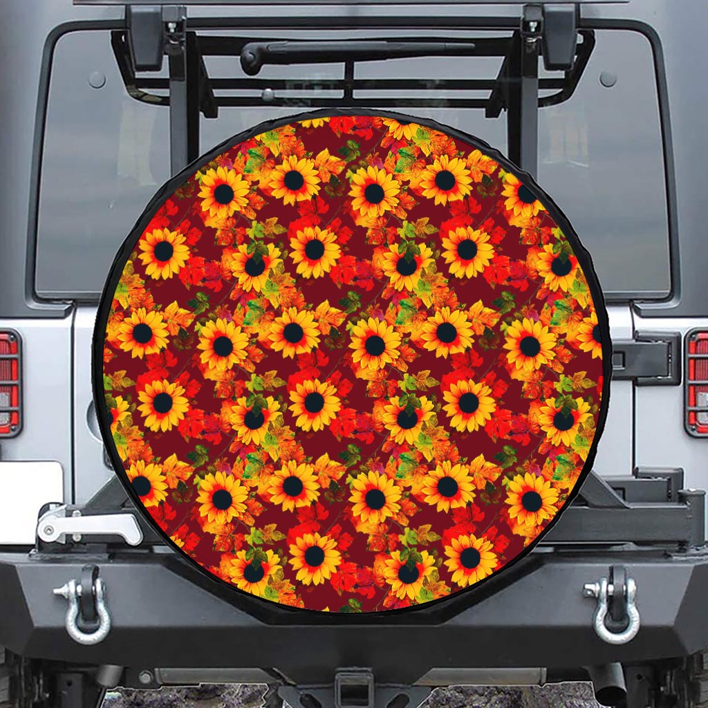 Red Autumn Sunflower Pattern Print Tire Cover
