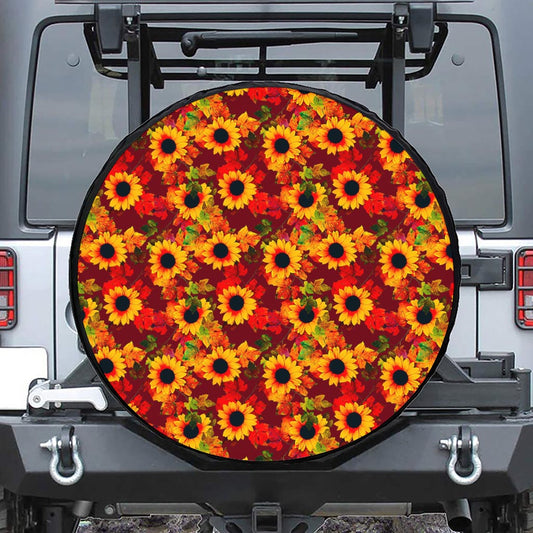 Red Autumn Sunflower Pattern Print Tire Cover