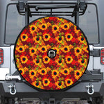 Red Autumn Sunflower Pattern Print Tire Cover With Camera Hole