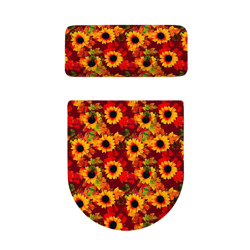 Red Autumn Sunflower Pattern Print Toilet Lid And Tank Cover Set
