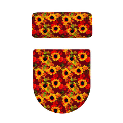 Red Autumn Sunflower Pattern Print Toilet Lid And Tank Cover Set